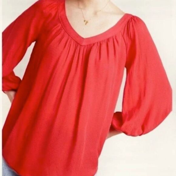 Anthropologie Maeve Red Boswell Peasant Top Blouse Size 10 - Picture 1 of 7